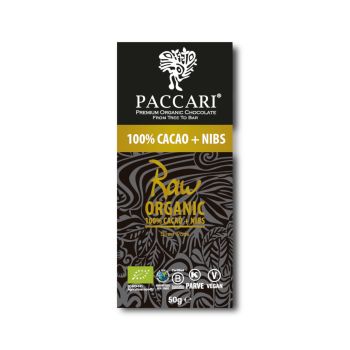 PACCARI Bio Schokolade 100 % + Nibs Raw 50 g